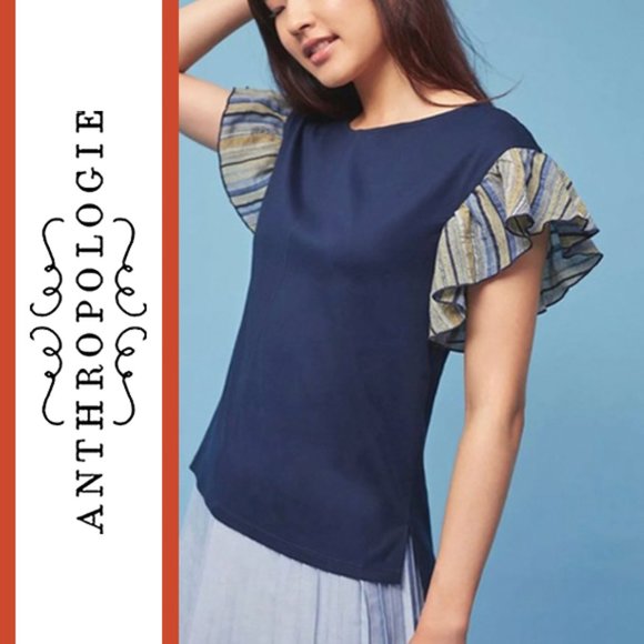 Anthropologie/Postmark | 'Seafarer' Cotton Ruffle Sleeve Tee Top - Picture 1 of 10